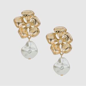 Patricia Nash Gold Floral Earrings with Pearl Drops